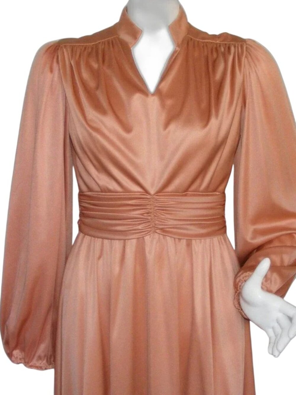 70s Dress, XS/S, Coppery color, Long sleeves, Gathered Waist, Disco baby! - Picture 5 of 8